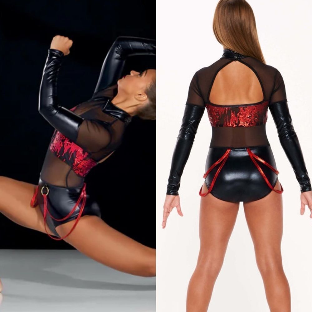Kelle dance jazz acro costume leotard red sequin JAGGED SPIRIT 5172 LA  adult